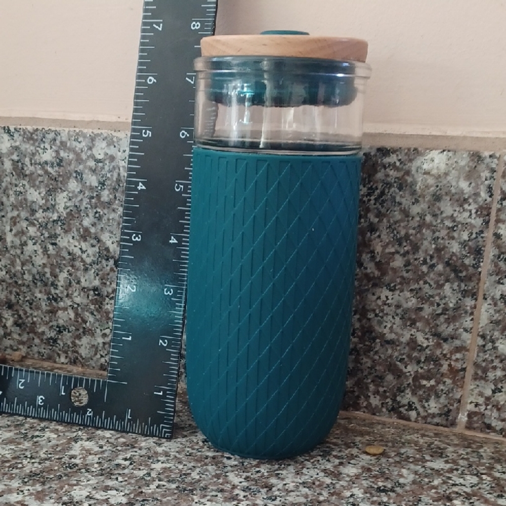 Ello Teal Insulated Glass Bottle with Wooden Lid